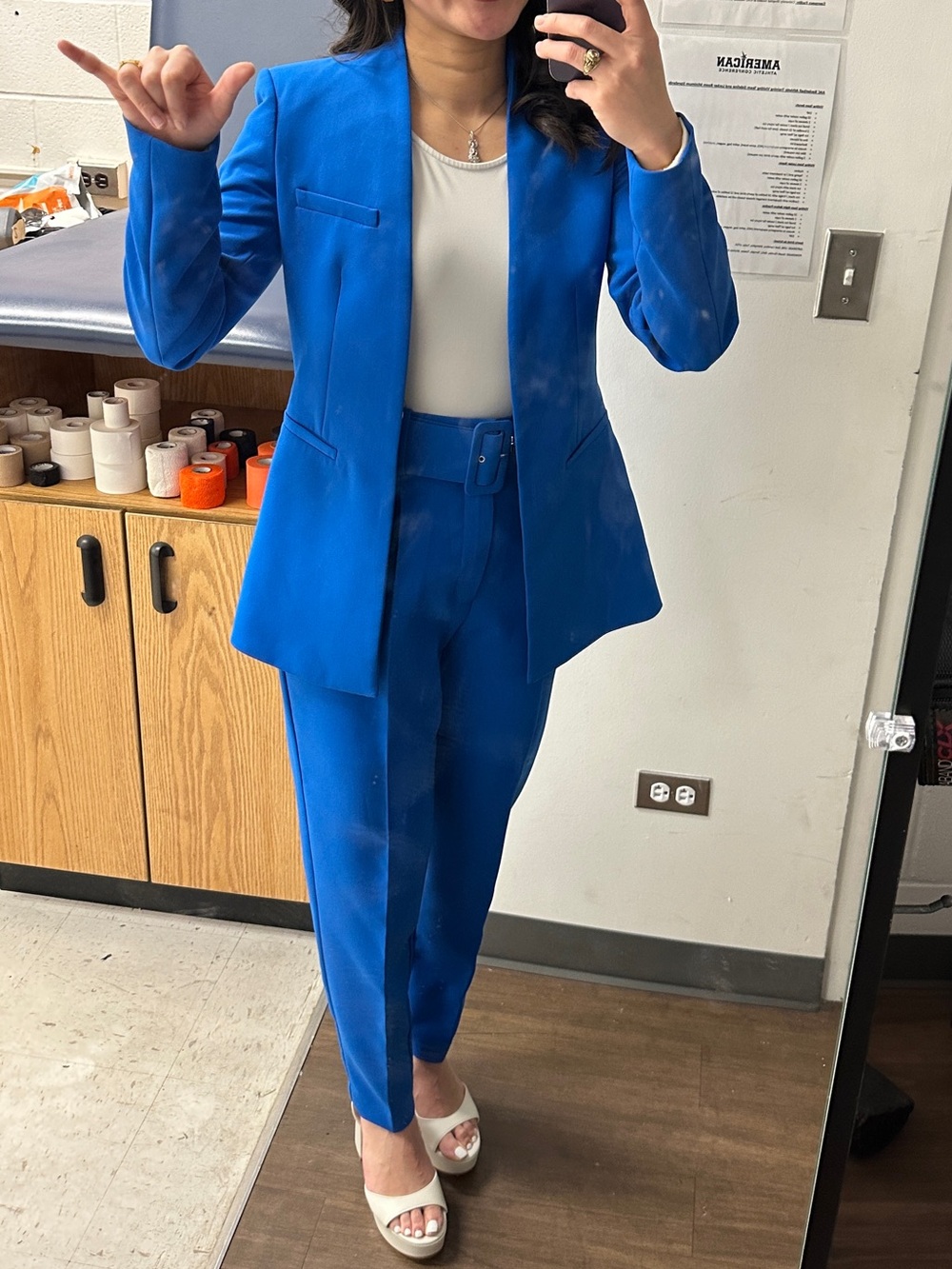 Zara Electric Blue Tailored Blazer & Belted Pants Set